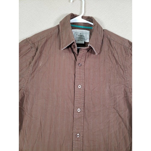 Fossil Shirt Mens Small Cotton Blend Button Up Lightweight Collared Brown - Picture 4 of 12